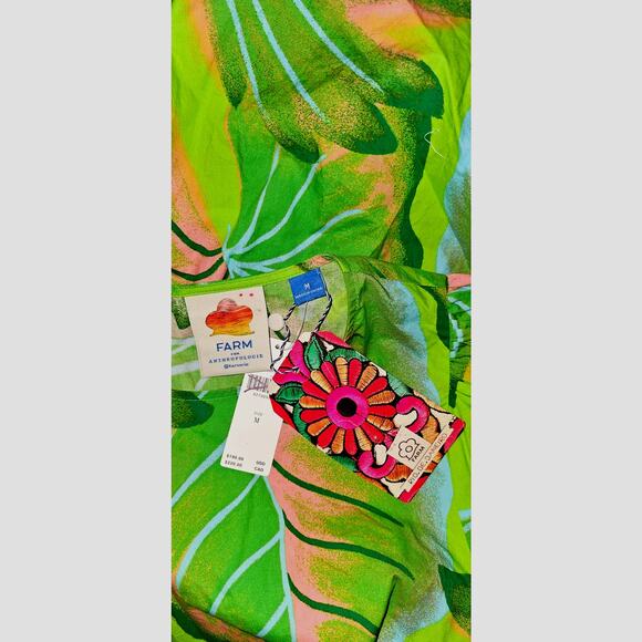 New Anthropologie Farm Rio Puff-Sleeve Mini Dress $190 MEDIUM Green TROPICAL - Picture 5 of 5